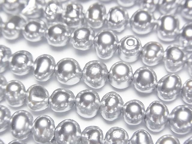 【動画】淡水真珠AA シルバー ポテト5~6mm パールコーティング 1連(約38cm)の画像
