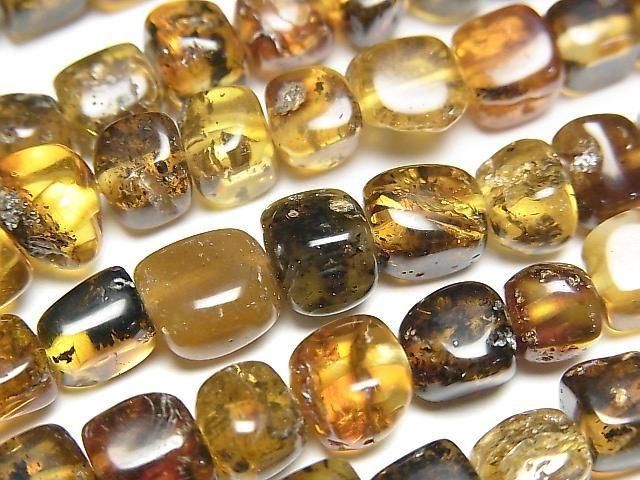 【動画】バルティックアンバー(琥珀) スクエア~タンブル 【ブラック】 1連(約36cm)の画像