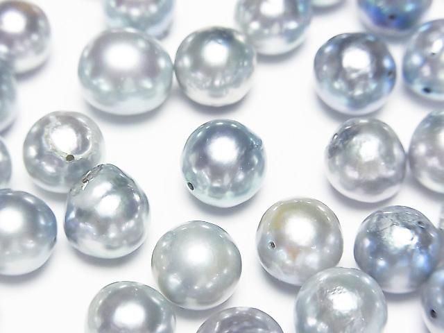 【動画】【粒売り】国産アコヤ真珠AA++ セミラウンド7~9mm シルバーブルー 【貫通穴】 5粒の画像