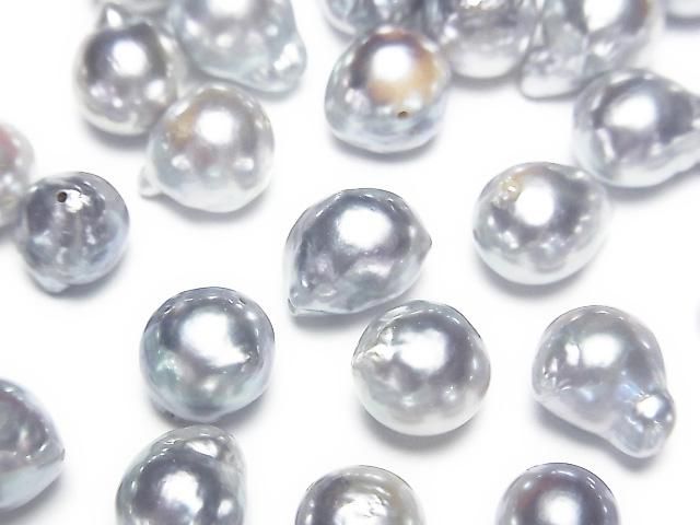 【動画】【粒売り】国産アコヤ真珠AA+ ラウンドバロック7.5~8.5mm シルバー 【貫通穴】 5粒の画像