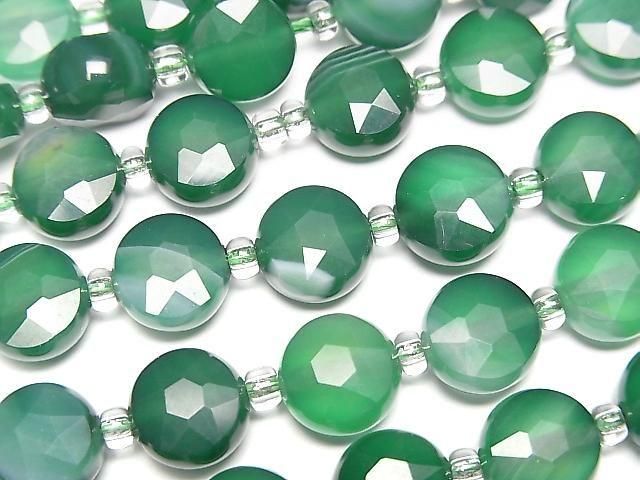 【動画】【素晴らしい輝き】グリーンストライプアゲート コインカット8×8mm 1連(約35cm)の画像