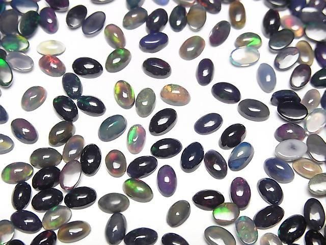 【動画】宝石質ブラックオパールAA++ オーバル カボション5×3mm 10個の画像