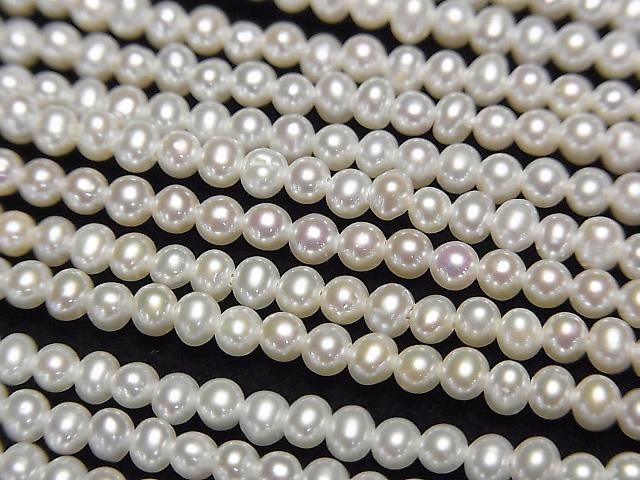 【動画】淡水真珠AA++ セミラウンド~ポテト3mm ホワイト 1連(約37cm)の画像