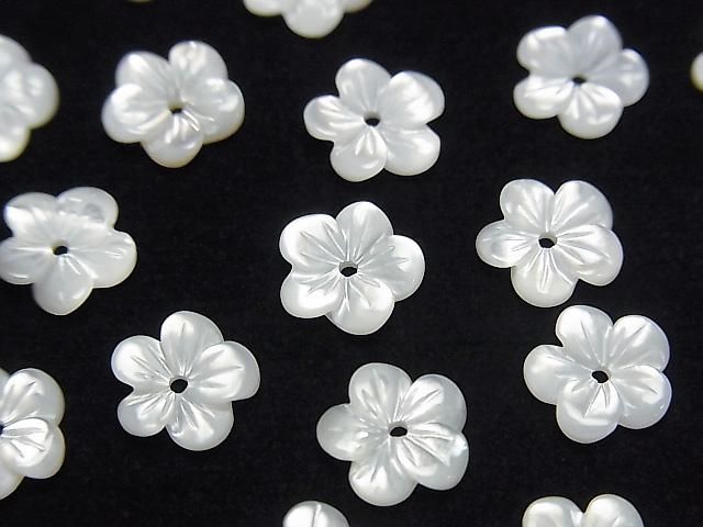 【動画】高品質ホワイトシェル(白蝶貝)AAA フラワー 【6mm】【8mm】 中央穴 4粒の画像