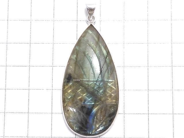 【動画】【1点もの】レインボーラブラドライトAAA- 彫刻入りペンダントトップ SILVER925製 NO.39 サムネイル2