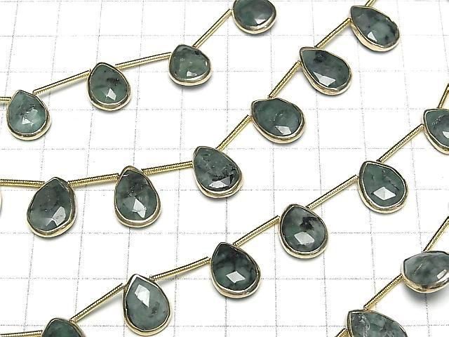 【動画】エメラルド 枠留めペアシェイプ ブリオレットカット 半連/1連(約13cm) サムネイル3