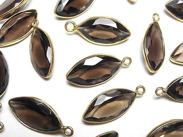 【動画】宝石質スモーキークォーツAAA 枠留めマーキスファセットカット18×10mm 18KGP 2個の画像