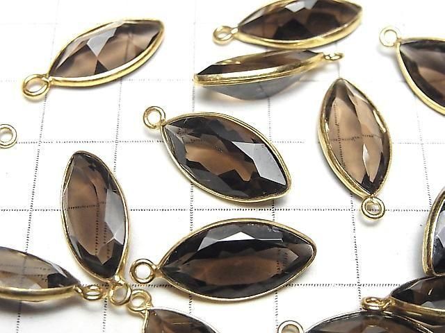 【動画】宝石質スモーキークォーツAAA 枠留めマーキスファセットカット18×10mm 18KGP 2個 サムネイル2