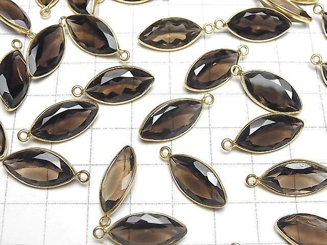 【動画】宝石質スモーキークォーツAAA 枠留めマーキスファセットカット18×10mm 18KGP 2個 サムネイル4