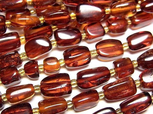【動画】バルティックアンバー(琥珀) スクエア~タンブル 【チェリーカラー】 1連(約34cm)の画像
