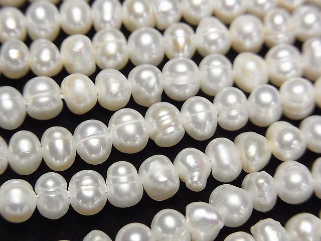 【動画】淡水真珠AA 縞入りポテト5mm ホワイト 1連(約33cm)の画像