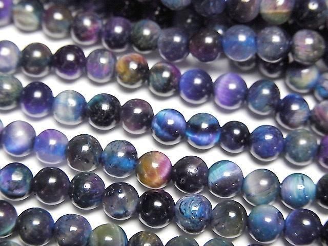 【動画】ミックスカラータイガーアイAAA- ラウンド4mm 1連(約36cm)の画像