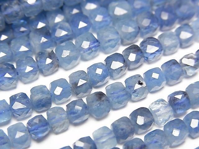 【動画】【素晴らしい輝き】ディープブルーアクアマリンAA++ キューブカット4.5×4.5×4.5mm 半連/1連(約36cm)の画像