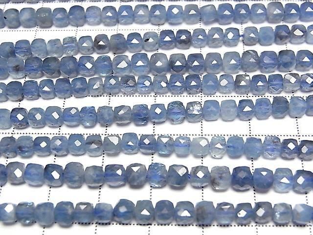 【動画】【素晴らしい輝き】ディープブルーアクアマリンAA++ キューブカット4.5×4.5×4.5mm 半連/1連(約36cm) サムネイル3