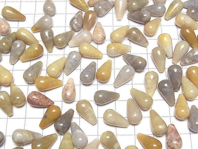 【動画】フォシルコーラル(化石珊瑚) 片穴ドロップ(プレーン)16×8mm 3個 サムネイル4