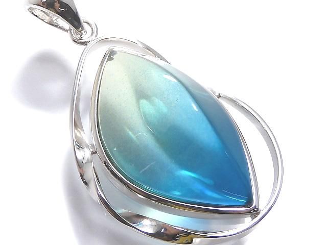 【動画】【1点もの】ブルーカラーアンバー(琥珀) ペンダントトップ SILVER925製 NO.176の画像