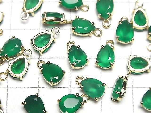 【動画】宝石質グリーンオニキスAAA 枠留めペアシェイプファセットカット8×6mm 18KGP 2個 サムネイル3