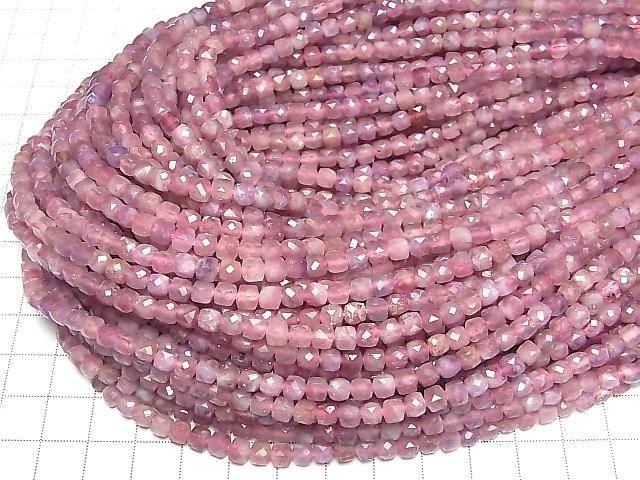 【動画】【素晴らしい輝き】ピンクトルマリンシリカAA キューブカット4.5×4.5×4.5mm 半連/1連(約37cm) サムネイル4