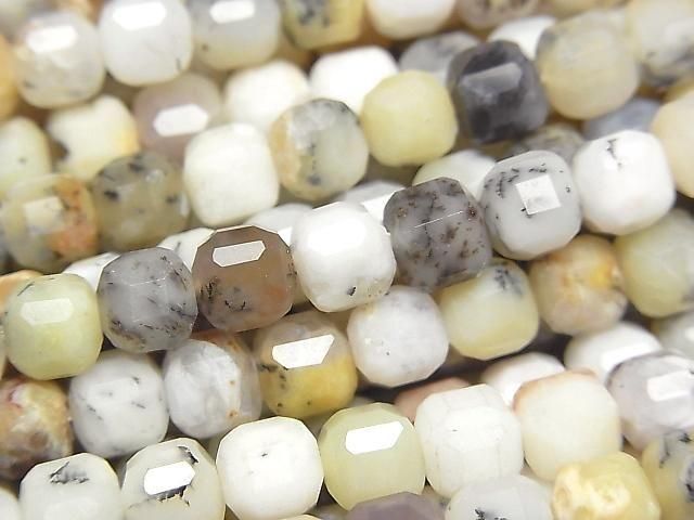 【動画】【素晴らしい輝き】デンドライトオパール キューブカット6×6×6mm 1連(約36cm)の画像