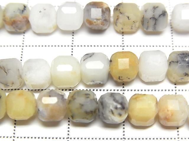 【動画】【素晴らしい輝き】デンドライトオパール キューブカット6×6×6mm 1連(約36cm) サムネイル2