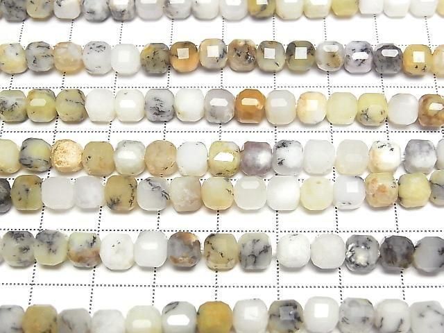 【動画】【素晴らしい輝き】デンドライトオパール キューブカット6×6×6mm 1連(約36cm) サムネイル3