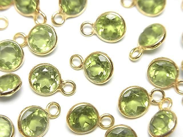【動画】宝石質ペリドットAAA 枠留めラウンドファセットカット6×6mm 18KGP 3個の画像