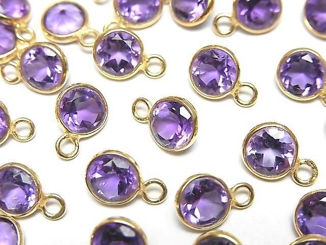 【動画】宝石質アメジストAAA 枠留めラウンドファセットカット6.5×6.5mm 18KGP 3個の画像