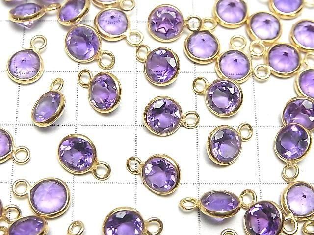【動画】宝石質アメジストAAA 枠留めラウンドファセットカット6.5×6.5mm 18KGP 3個 サムネイル3