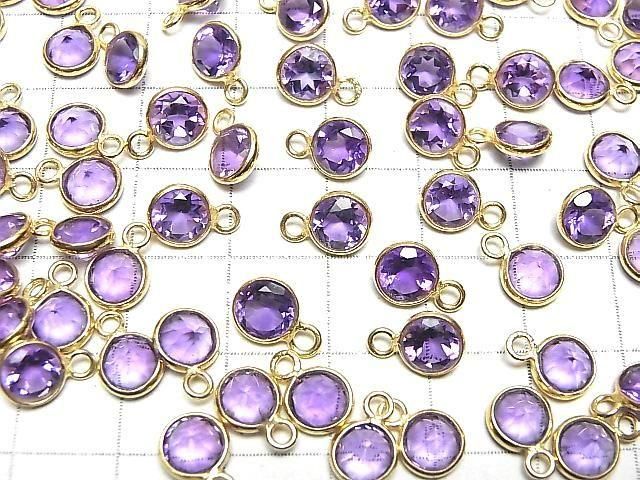 【動画】宝石質アメジストAAA 枠留めラウンドファセットカット6.5×6.5mm 18KGP 3個 サムネイル4
