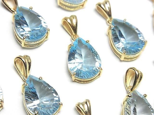 【動画】宝石質スカイブルートパーズAAA ペアシェイプ コンケーブカット ペンダントトップ14×10mm 18KGP製 1個の画像