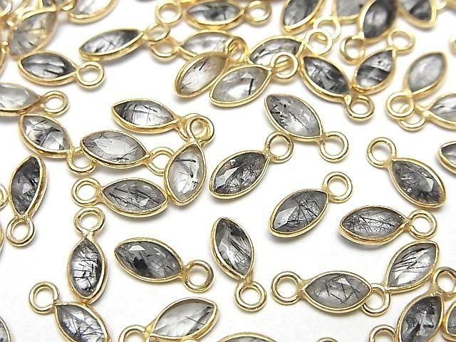 【動画】宝石質トルマリンクォーツAAA- 枠留めマーキスファセットカット7×4mm 18KGP 3個の画像