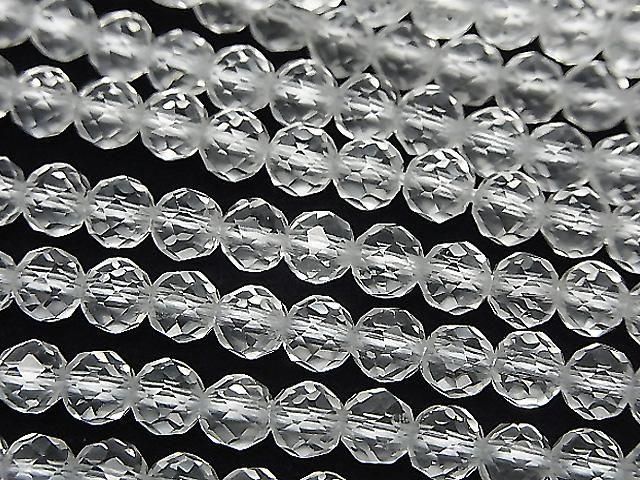 【動画】【素晴らしい輝き】クリスタル(合成水晶)AAA 64面ラウンドカット5mm 1連(約37cm)の画像