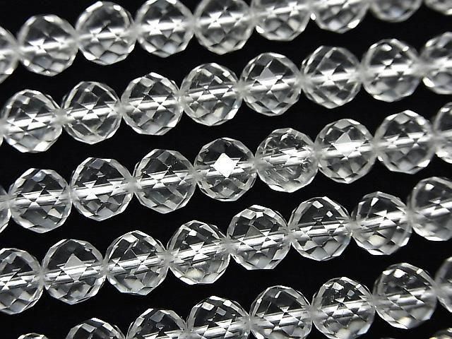 【動画】【素晴らしい輝き】クリスタル(合成水晶)AAA 64面ラウンドカット7mm 半連/1連(約37cm)の画像