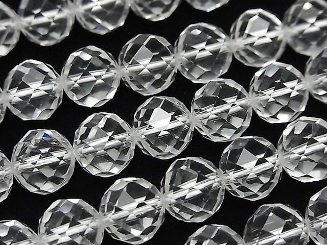【動画】【素晴らしい輝き】クリスタル(合成水晶)AAA- 64面ラウンドカット10mm 半連/1連(約34cm)の画像