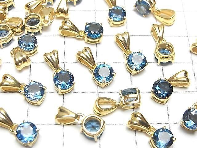 【動画】宝石質ロンドンブルートパーズAAA ラウンドファセットカット6×6mm ペンダントトップ 18KGP製 サムネイル3