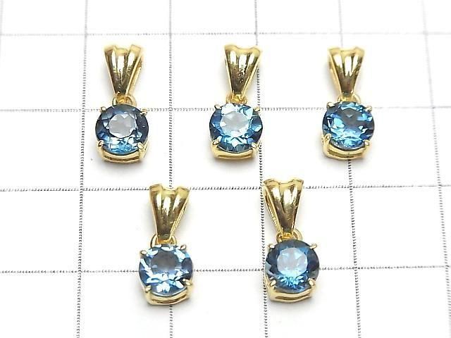 【動画】宝石質ロンドンブルートパーズAAA ラウンドファセットカット6×6mm ペンダントトップ 18KGP製 サムネイル4