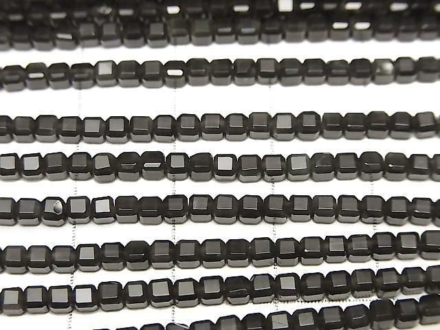 【動画】【素晴らしい輝き】ブラックオブシディアンAAA 極小キューブカット2×2×2mm 1連(約36cm) サムネイル2