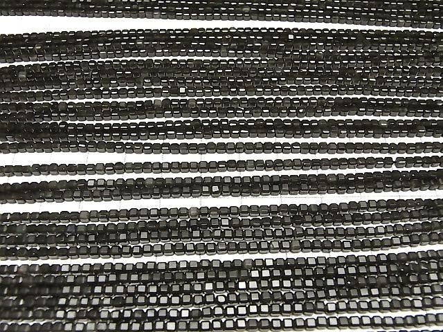 【動画】【素晴らしい輝き】ブラックオブシディアンAAA 極小キューブカット2×2×2mm 1連(約36cm) サムネイル3