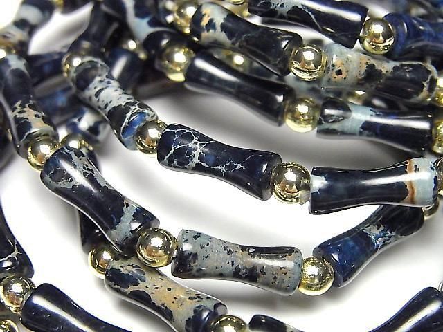 【動画】ネイビーカラーカオリン バンブー13×5×5mm 1連(ブレス)の画像