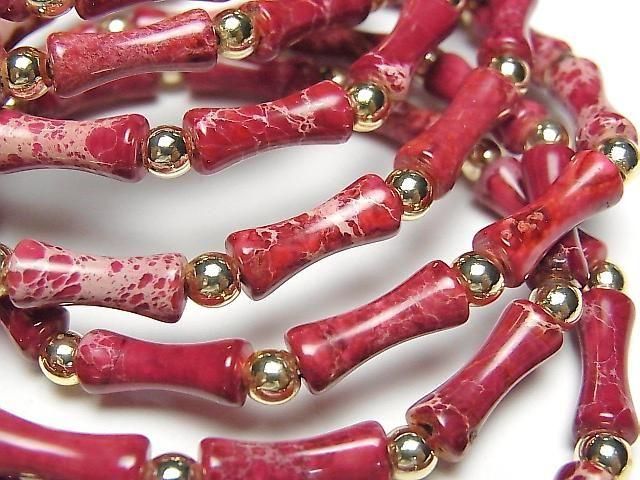 【動画】レッドカラーカオリン バンブー13×5×5mm 1連(ブレス)の画像