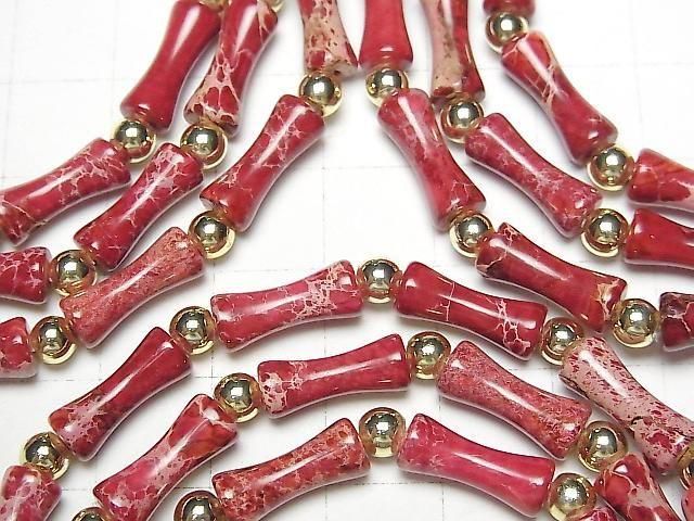 【動画】レッドカラーカオリン バンブー13×5×5mm 1連(ブレス) サムネイル3