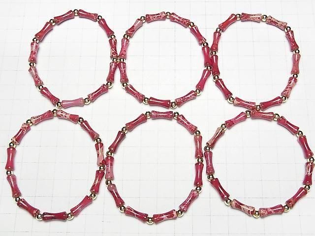 【動画】レッドカラーカオリン バンブー13×5×5mm 1連(ブレス) サムネイル4