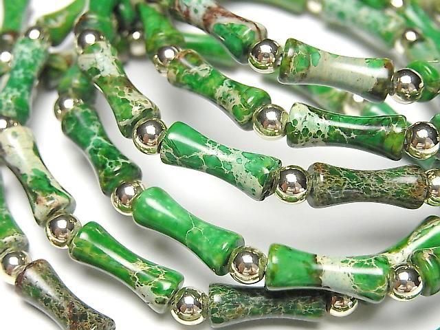 【動画】グリーンカラーカオリン バンブー13×5×5mm 1連(ブレス)の画像