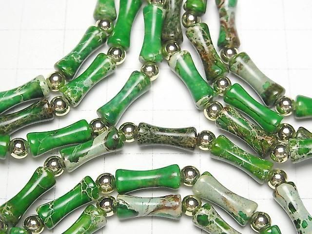 【動画】グリーンカラーカオリン バンブー13×5×5mm 1連(ブレス) サムネイル3