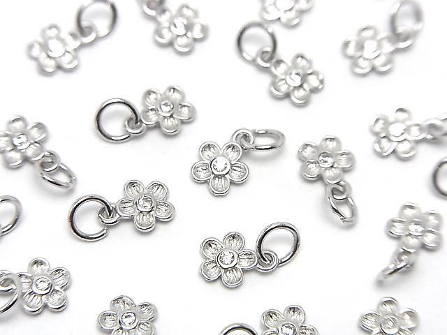 Silver925 丸カン付きチャーム フラワー6.5×5×1mm(CZ付) ロジウム 2個の画像
