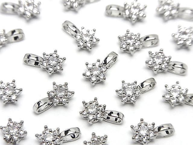 メタルパーツ CZ付きチャーム・ペンダント フラワー10.5×6.5mm シルバーカラー 3個の画像