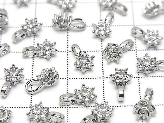 メタルパーツ CZ付きチャーム・ペンダント フラワー10.5×6.5mm シルバーカラー 3個 サムネイル3