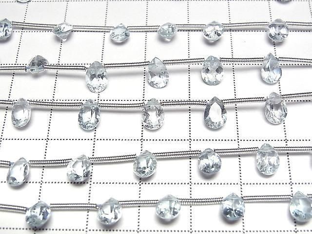 【動画】宝石質スカイブルートパーズAAA- ペアシェイプファセットカット7×5mm 1連(約20cm) サムネイル3