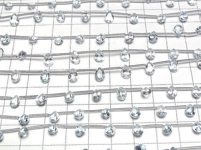 【動画】宝石質スカイブルートパーズAAA- ペアシェイプファセットカット7×5mm 1連(約20cm) サムネイル4