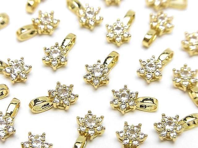 メタルパーツ CZ付きチャーム・ペンダント フラワー10.5×6.5mm ゴールドカラー 3個の画像